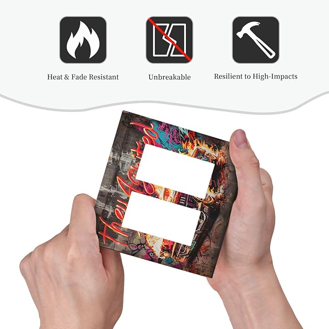 Decorative Outlet Covers Hip Hop Street Graffiti Flame Car 2 Gang Double GFCI Rocker Electrical Wall Panels Light Switch Cover Plate for Bedroom living Room Decor