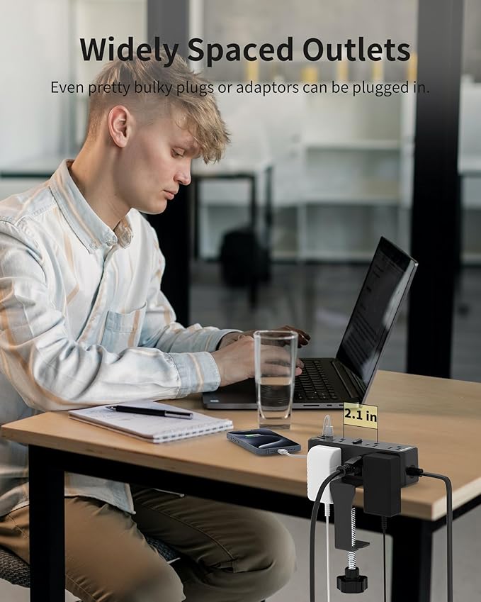 Desk Clamp Power Strip, Desktop Edge Mount Charging Station with 9 AC Outlets 4 USB (2 USB C), Fit 2.75" Tabletop, Under Desk Surge Protector 1700J, 10 Ft Extension Cord for Home Office, Black