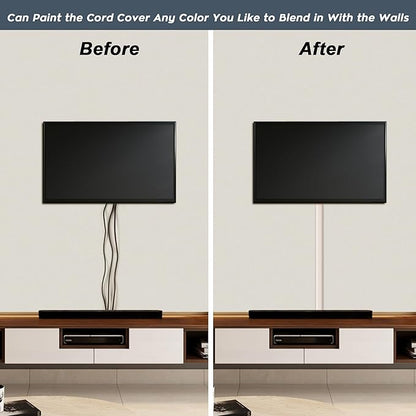 TV Cable Hider - 62.8in PVC Cord Hider Cable Management Wall, Paintable Cable Concealer for Wall Mounted TV, Cable Raceway Beige Wire Hider, Wall Wire Covers for Cords, 4* L15.7in *W1.2in *H0.59in