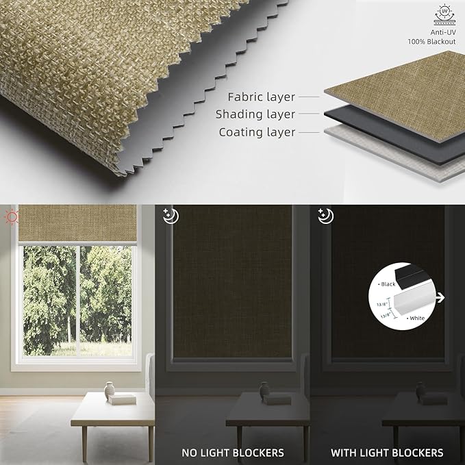 SmartWings Motorized 100% Blackout Shades Blinds, Custom Size, Cordless Window Shades with Rechargeable Battery, Work with Matter/Apple HomeKit, Alexa, Thread/Zigbee, Remote Optional, Vigor Wheat