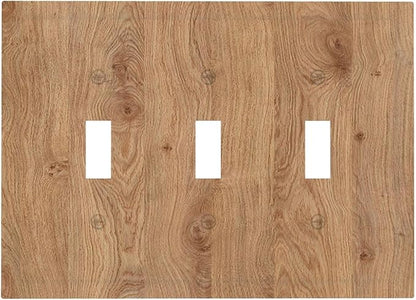 Decorative Switch Plates Vintage Rustic Wood Color Brown Wood Grain 3 Gang Wall Plate Faceplate Triple Toggle Light Switch Cover Electrical Wall Panels for Farmhouse Cabin Decor
