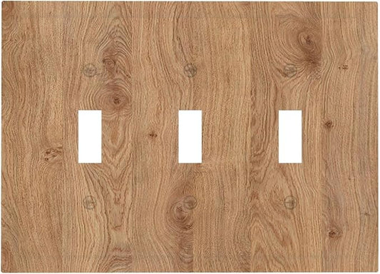 Decorative Switch Plates Vintage Rustic Wood Color Brown Wood Grain 3 Gang Wall Plate Faceplate Triple Toggle Light Switch Cover Electrical Wall Panels for Farmhouse Cabin Decor