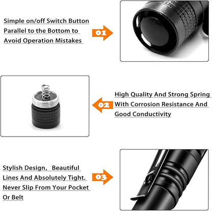 CZS LED Flashlight Penlight 1000 Lumens Battery-Powered Handheld Pen Light Pocket Torch Powered by 2AAA Battery,5 PCS (Battery Not Included)