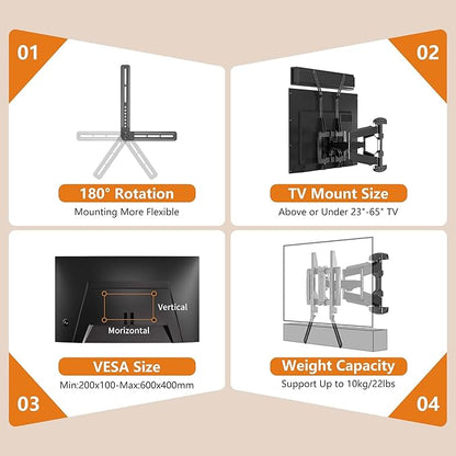 Universal Sound Bar Mounts Fits Most 23 to 65 Inch TVs Soundbar TV Mount Bracket Above or Under TV, up to 22 lbs SBR302