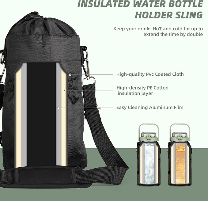 64oz Glass Water Bottle with Straw and Sleeve Half Gallon Motivational Water Bottle with Time Marke and Strap 2L Leakproof Borosilicate Reusable Water Jug for Gym Outdoors