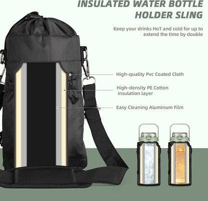 64oz Glass Water Bottle with Straw and Sleeve Half Gallon Motivational Water Bottle with Time Marke and Strap 2L Leakproof Borosilicate Reusable Water Jug for Gym Outdoors