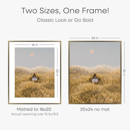 Homeforia Picture Bronze Frame 20x24, High End Metal 20x24 Brass Poster Frames with Mat 16x20 for Photo, 20 x 24 Frame Matted to 16 x 20 Print, 24x20 Hanging Frames, Tempered Glass, Wall Kit, Set of 3