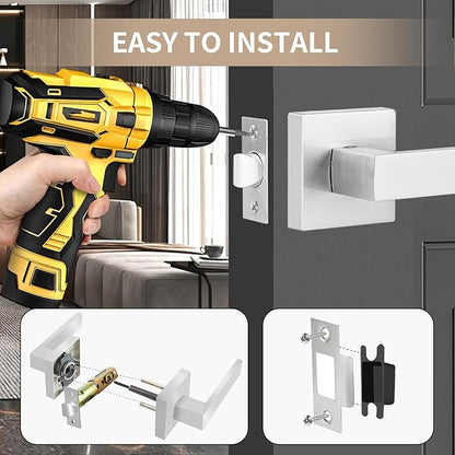 Passage Door Lever, Satin Nickel Interior Door Handles for Hallway and Closet, Heavy Duty Square Interior Keyless Door Handles Non-Locking Door Levers, 4 Pack
