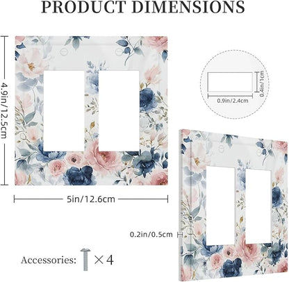 Elegant Watercolor Pink Blue Flowers Floral Outlet Covers Light Switch Cover Plate 2 Gang Double Rocker Wall Plates Decorative Switch Plates Plug Cover Electrical GFCI Receptacle for Home 4.9 X 5 IN