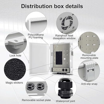 Outdoor Electrical Junction Box with High Power Outlet, ABS Water Resistant Enclosure with Internal Mounting Panel & Hinged Cover (16" H* 12" L* 4" W)