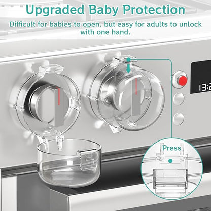 AOSITE Stove Knob Covers for Child Safety - 5 Pack Upgraded Gas Stove Knob Covers with Strong Adhesive, Double Design Childproof Oven Knob Covers for Kids and Pets, Stove Guard Baby Proofing