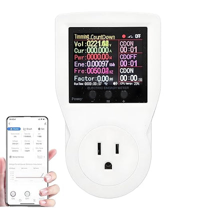 WiFi Smart Plug with Energy Monitoring Electricity Usage Monitor with LCD Display Smart Metering Socket for Home Appliances AC85‑265V US Plug 16A Maximum Current 3680W