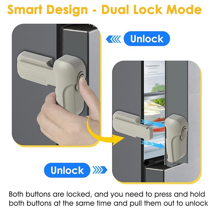 Fridge Lock for Kids - Refrigerator Lock & Freezer Lock, 2-Pack Dual Mode, Child Proof, 2 Extra Adhesive Fridge Child Lock to Keep Fridge/Freezer Door Closed - Keep Toddlers & Pets Safe(Gray)
