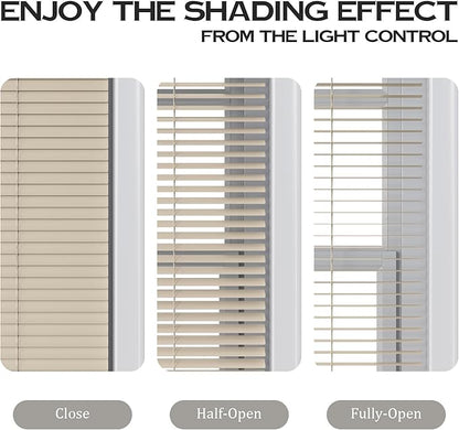 Motorized Cordless Aluminum Blinds with Remote, Automatic Room Darkening Horizontal Blinds for Indoor Windows, Light Adjustment Waterproof Blinds, Customized for Home, Office, Khaki