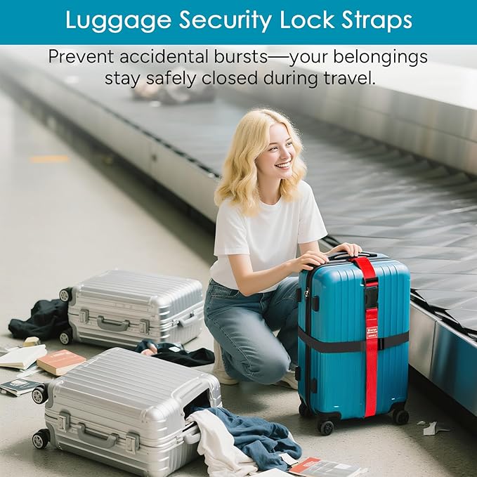 Travel Inspira Luggage Straps for Suitcases, Adjustable Suitcase Strap, TSA Approved Luggage Straps - Secure Your Luggage Safely During Travel (4 Pack)