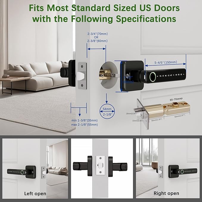 Smart Door Lock, Fingerprint Door Knob, 5 in 1 Digital Knob APP/Keypad Code/IC Cards/Fingerprint/Keys, for Home Hotel Apartment Office
