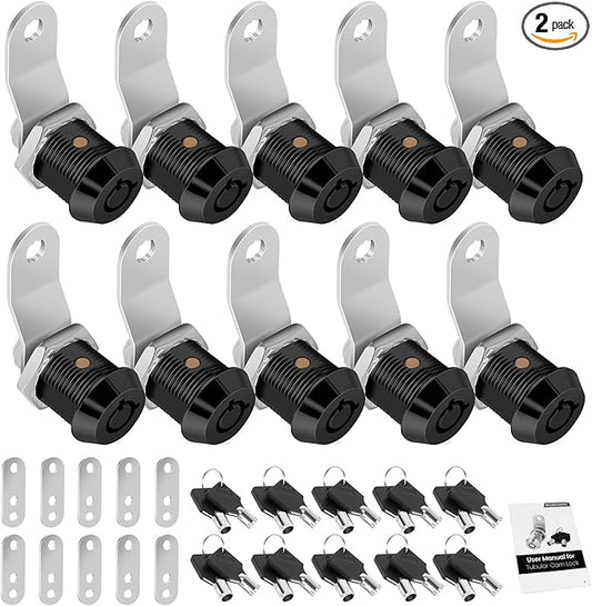 10 Pack Tool Box Lock with Keys, 5/8" RV Storage Lock Keyed Alike, Cabinet Lock Cam Locks for Toolbox Lock Replacement Mailbox RV Compartment Locks with Manual (Black -10 Pack, 5/8 Inch)