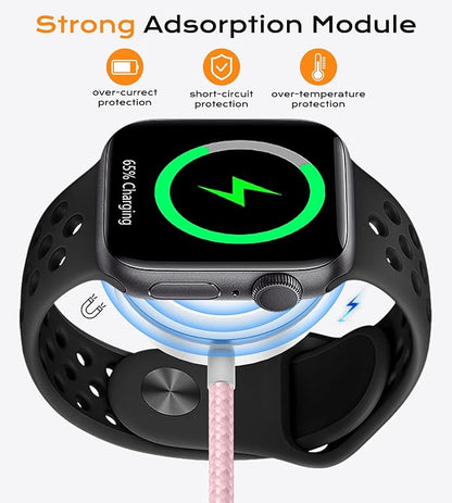 Temdan for Travel Vacation Essentials,3 in 2 USB C Cable for Apple Watch Charger/iPhone 17 Charger/Lightning,Multi Charging Cable Cord,Camping Essentials,Designed for iWatch &iPhone 16-12-6FT Pink