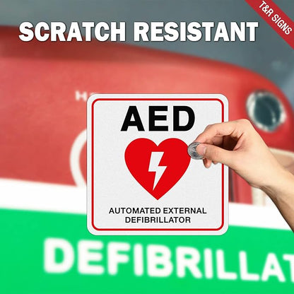 T&R AED Stickers - 10 Pack - 5 x 5 Inches Reflective Label, UV resistant, waterproof, fade and scratch resistant, suitable for indoor and outdoor
