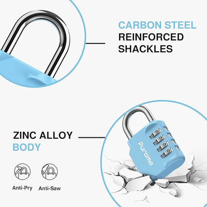 Puroma 1 Pack Combination Lock for Locker 4 Digit Outdoor Waterproof Padlock for School, Gym, Sports, Fence, Toolbox, Gate, Case, Outdoor, Hasp Storage, Cabinets (Sky Blue)