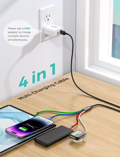 Travel Essentials,4 in 1 for Apple Watch Charger/iPhone Charger/Multi Charging Cable,Vacation RV Camping Essentials,USB C/L/Micro Portable Charger for iWatch 11-1/iPhone 17-12,Car&Gift-4FT