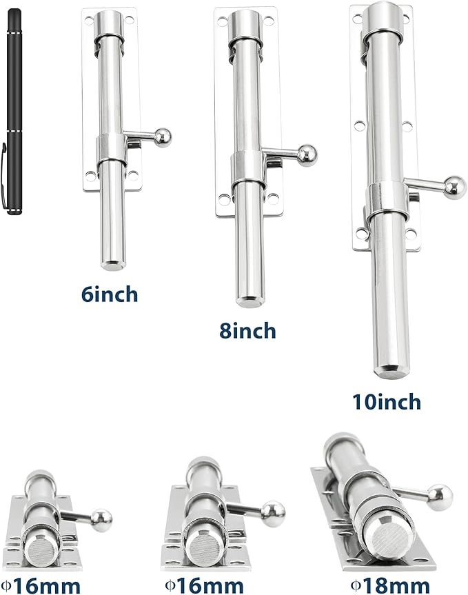 Alise 6 inch Barrel Bolt Latch,Slide Bolt Latch,Heavy Duty Solid SUS304 Stainless Steel Slide Lock for Wooden Fence,Barn Door,Interior or Outdoor Door Chrome MS8000