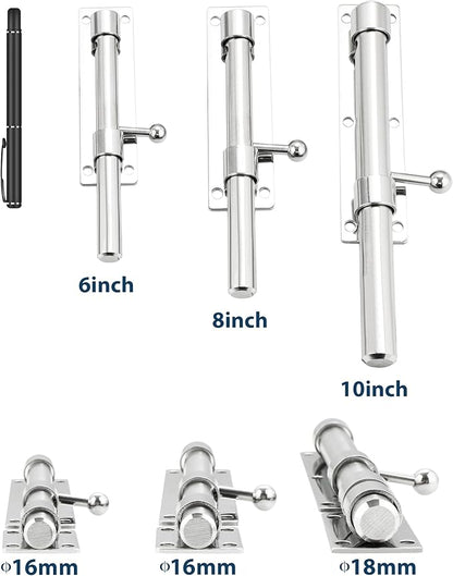 Alise 6 inch Barrel Bolt Latch,Slide Bolt Latch,Heavy Duty Solid SUS304 Stainless Steel Slide Lock for Wooden Fence,Barn Door,Interior or Outdoor Door Chrome MS8000
