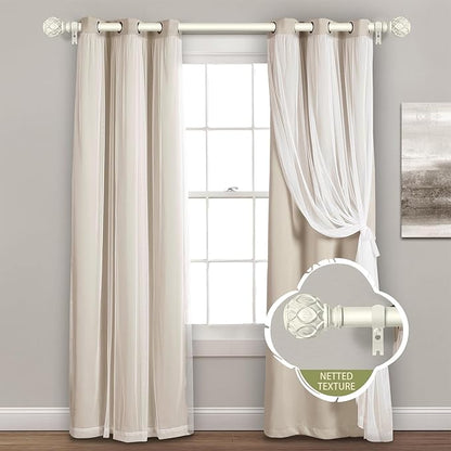 White Farmhouse Curtain Rods for Windows:18-60" Heavy Duty Adjustable Curtain Rod for Bedroom Living Room,Boho Decorative Rustic Drapery Rods with Vintage Coastal Texture Finials,Antique White
