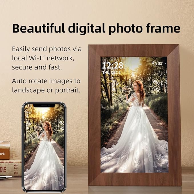 10.1 Inch Smart Wi-Fi Digital Calendar (Wood Grain) - Displays Your Photos, Wi-Fi Sync with Google Calendar, Wide Angle HD View