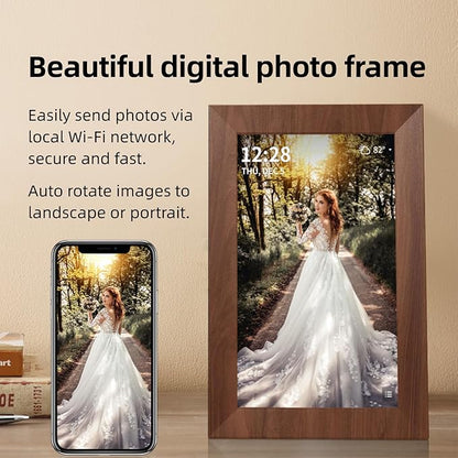 10.1 Inch Smart Wi-Fi Digital Calendar (Wood Grain) - Displays Your Photos, Wi-Fi Sync with Google Calendar, Wide Angle HD View