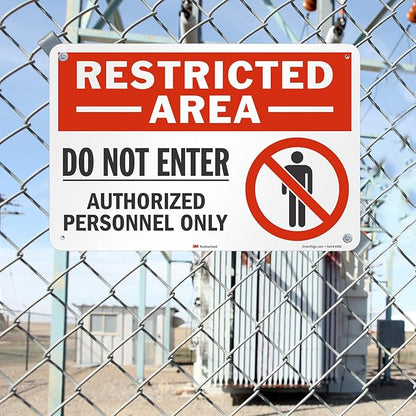 SmartSign 12" x 18" 'Restricted Area Do Not Enter, Authorized Personnel Only' Metal Sign with Symbol, 63 mil Aluminum, 3M Laminated Engineer Grade Reflective, Red, White and Black, USA-Made
