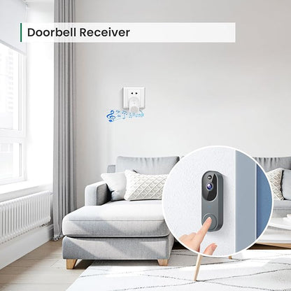 1080p Wireless Video Doorbell Camera, AI Human Detection, Live View, Night Vision, Cloud Storage, 2.4G WiFi, Battery Powered, Indoor Outdoor Surveillance (Includes Doorbell Receiver)