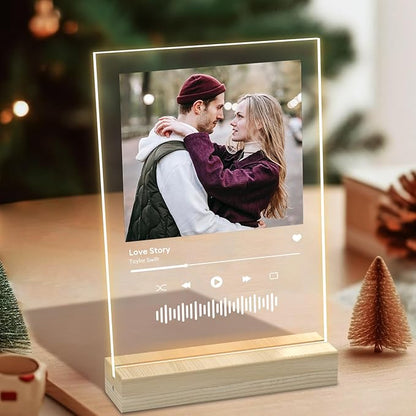 Custom Picture Frames with Photo, Personalized Music Plaque with Night Light, Customized Picture Frame, Personalized Couple Present for Her/Him/Girlfriend/Boyfriend (R10)