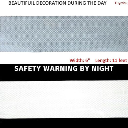 Non Fading White Reflective Tape Outdoor Waterproof 6 inch, High Visibility Warning Industrial Marking Tape,Safety Stickers (11 feet)