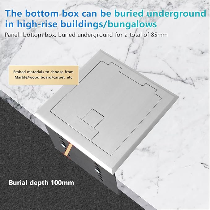 KYHSHJ Recessed Flat Hidden Socket Kit with 2 * 15A Receptacle，4.8A*2 USB-A Ports +3-Port RJ45 Datacom Receptacle. Internal Height Adjustable，Corrosive Resistant Hardware,Silver