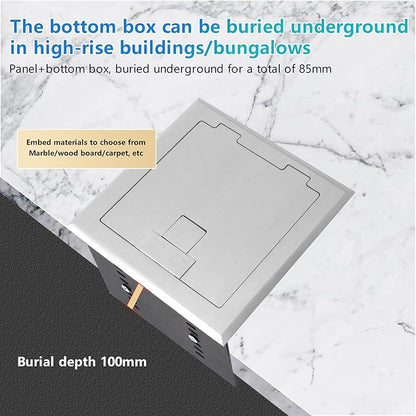 KYHSHJ Recessed Flat Hidden Socket Kit with 2 * 15A Receptacle，4.8A*2 USB-A Ports +3-Port RJ45 Datacom Receptacle. Internal Height Adjustable，Corrosive Resistant Hardware,Silver