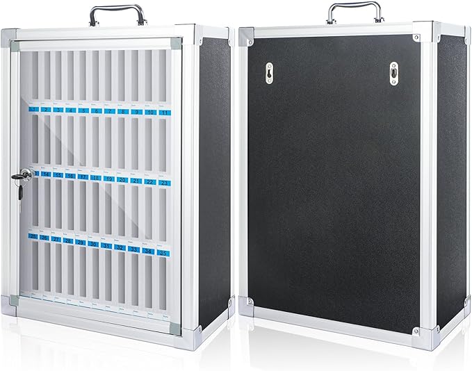 Amylove 48 Slots Cell Phone Locker Cabinet Aluminum Alloy Pocket Chart Storage Locker Box Cabinet Wall-Mounted Cell Phones Storage Box with Handle for Office Classroom Gym(Black)