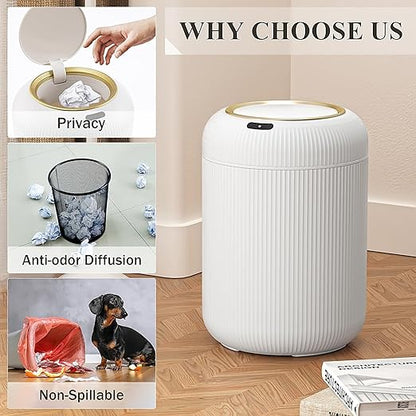 Automatic Motion Sensor Bathroom Trash Can with Lid, 3 Gallon Touchless Trash Bin, Smart Plastic Electric Garbage Cans Small White Wastebasket for Office, rv, Bedroom, Living Room