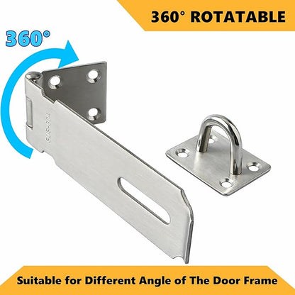Alise Door Lock Hasp Latch with Padlock,4 Inch SUS 304 Stainless Steel Safety Packlock Clasp Hasp Lock Latch, with Fixing Screw for External Doors Window Cabinet Pet Cage, Brushed Finish,MST009-LS