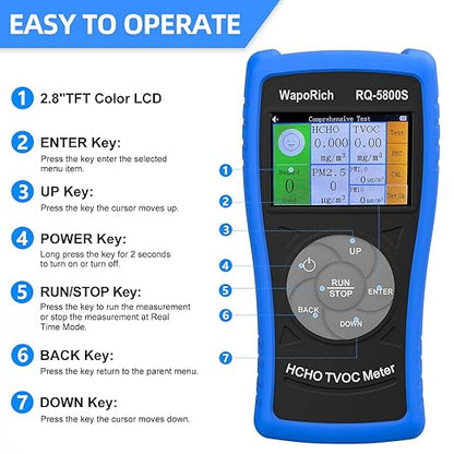 Air Quality Monitor PM2.5/PM10 Particle Counter, Ammonia Gas Detector Formaldehyde Detector Indoor/Outdoor Air Pollution Detection TVOC Volatile Organic Compound Gas USB Rechargeable
