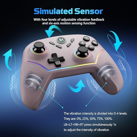 Wireless PC Controller with Hall Effect Joysticks & Triggers, 1000Hz Polling Rate, Trigger Locks, Bluetooth Pro Gaming Controller for PC/Steam/Luna/Tesla - 4 Macros and Turbo, Dynamic RGB, Pink