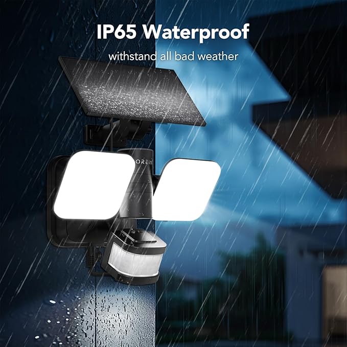OREiN Wired and Solar Hybrid LED Smart Motion Sensor Light Outdoor Flood Lights with RGB Uplight Bluetooth APP Solar Motion Lights Outdoor Waterproof IP65 for Yard Garage Gate