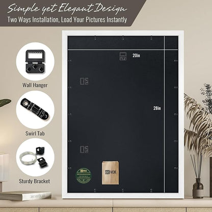 VCK 20x28 Picture Frames white Set of 6, Wide Border Wood Poster Frame, Multi-Directional Display Family Photos, Office Prints, Studio/Gallery Art, Woodgrain Series, Wall Hanging