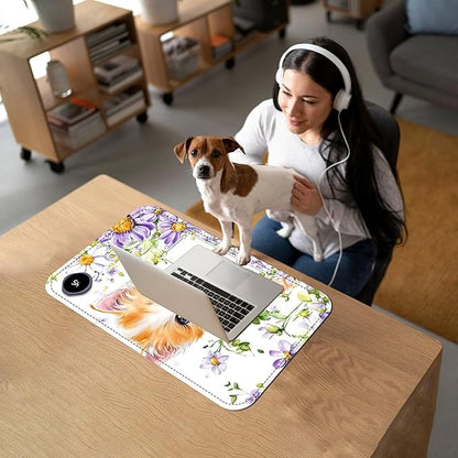 Heated Mouse Pad with 3 Temperature Settings(104°F–122°F),Large 24x14.2 Inch PU Leather Heated Desk Mat,Waterproof Warming Pad for Office,Gaming & Cold Hands Relief,Cute Cat Flower