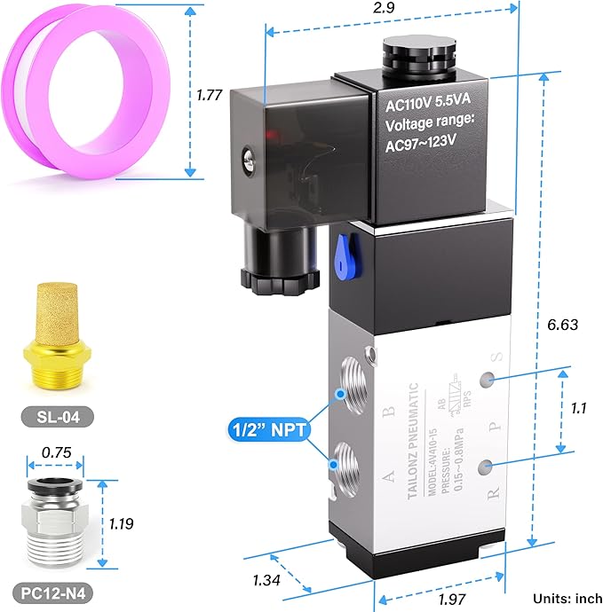 TAILONZ PNEUMATIC 1/2"NPT Solenoid Valve 4V410-15 AC110V Single Coil Pilot-Operated Electric 2 Position 5 Way Connection Type Junction Box