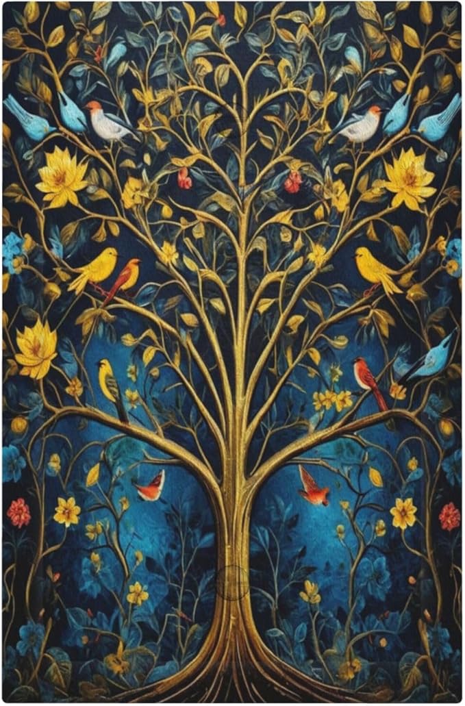 Gold Tree With Birds Flowers on Branches Light Switch Covers No Device Wall Plate 1 Gang Decorative Blank Switchplate Electrical Faceplate for Country Living Bedroom Decor