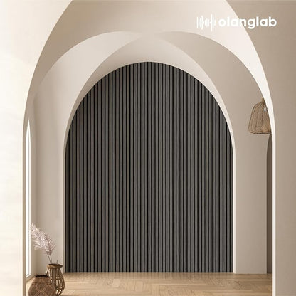 Olanglab Wood Slat Wall Panels 4 Pack, Wooden Acoustic Wall Panels, 94.5"x12.6" Each 3D Wall Panels for Interior Wall Decor (Black-Extendo Trio)