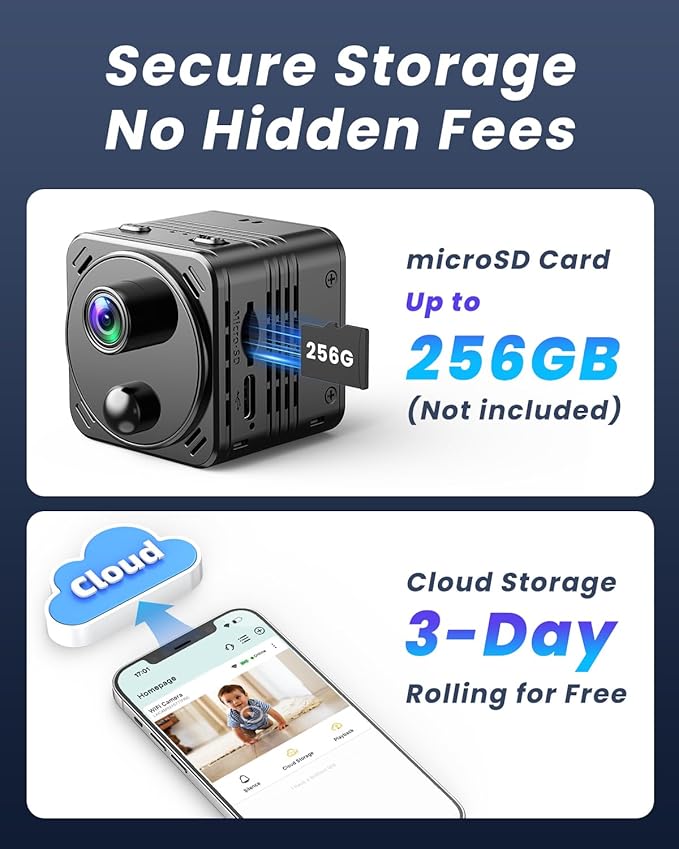 4K Mini Hidden Camera Dual-Band 2.4/5GHz WiFi Indoor Security Camera with AI Human Detection, Night Vision, Cloud/SD Storage, Up to 150 Days Standby Battery Life