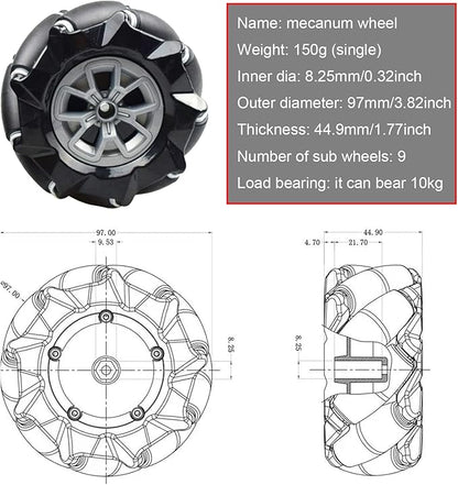 Professional Smart 4WD Metal Robot Car Chassis Kit with 97mm Mecanum Wheels, DIY RC Robotic Moving Platform,for AGV, School Eduactional Science Kits, Remote Control Robotic STEAM Model Experiment