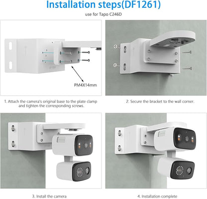 Corner Wall Mount Bracket Compatible with TP-Link Tapo C246D/C236/C216/C217/C113/C420/C400/C400 KIT/C460 Security Camera, Easy Installation with Precise Hole Positioning (White)